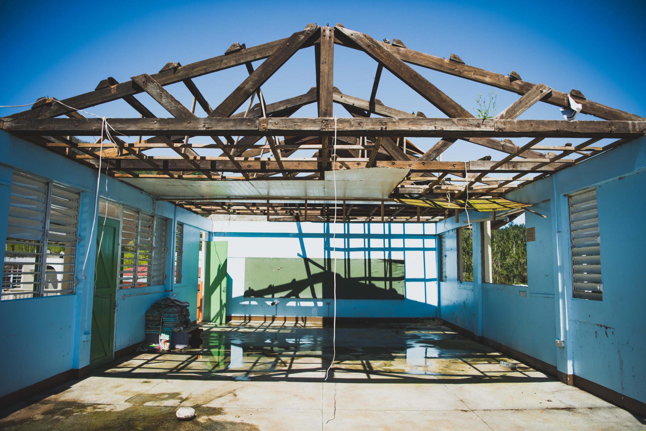 the framing of a roofless building