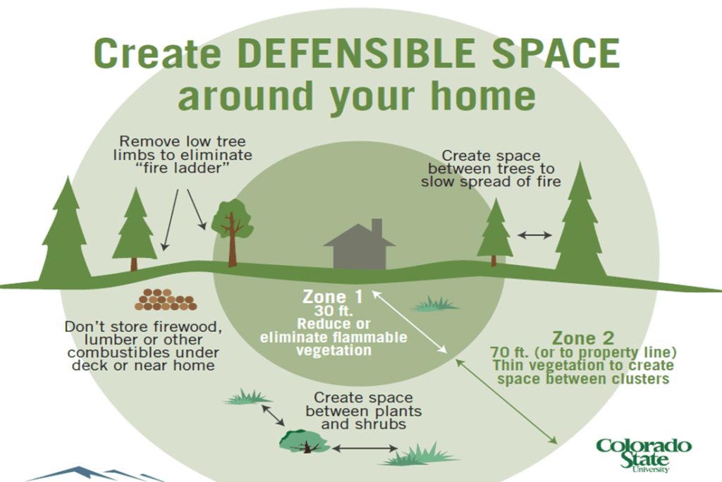 Green infographic describing defensible space