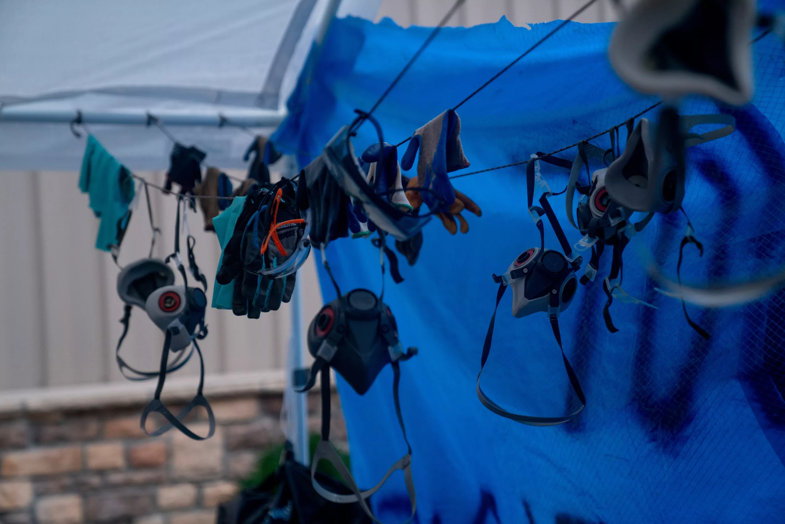 PPE hanging to dry in Kentucky
